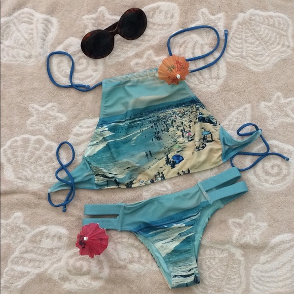 NWOT Beach Print Swimming Suit - Picture 1 of 8